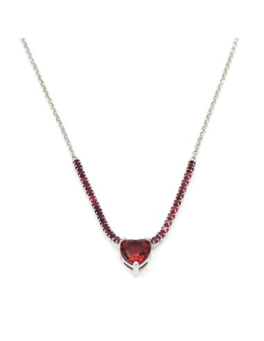 925 Sterling Silver Tennis Necklace with Red Heart