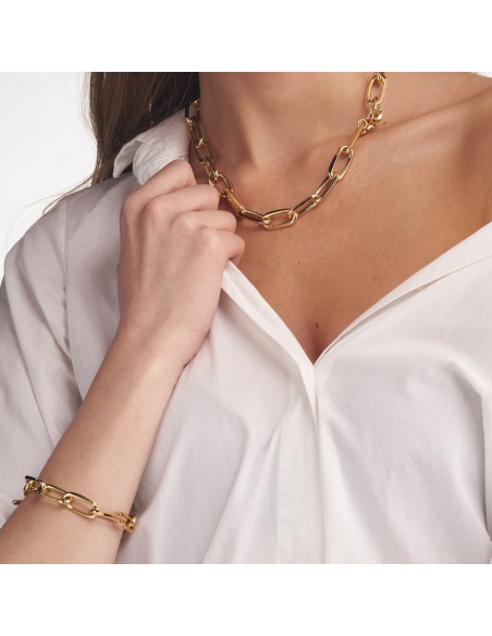 Gold Plated Bronze Oval Chain Bracelet 