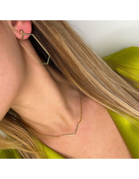 Gold Plated 925 Sterling Silver Curb Chain V Drop Earrings 