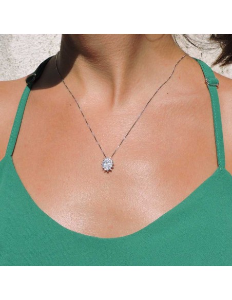 Necklace with White Oval Stone Pendant 