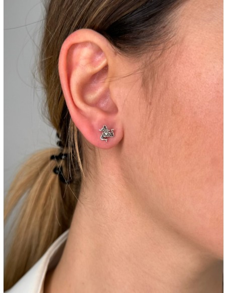 925 Sterling Silver Trinacria Stud Earrings 