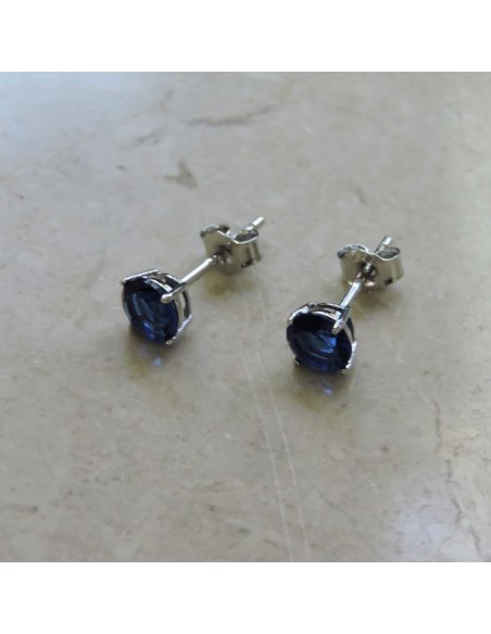 Sterling Silver Stud Earrings with Colored Round Stone