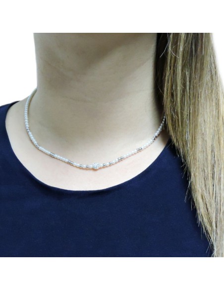 Collana Girocollo in Argento 925 con Perle e Pepite d'argento