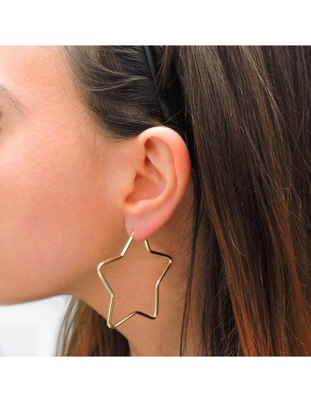  Gold Plated 925 Sterling Silver Star Shaped Hoop Earrings 