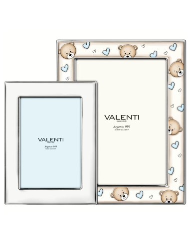 Baby Boy Birth Picture Frame 2 Photos with Blue Teddy Bears 