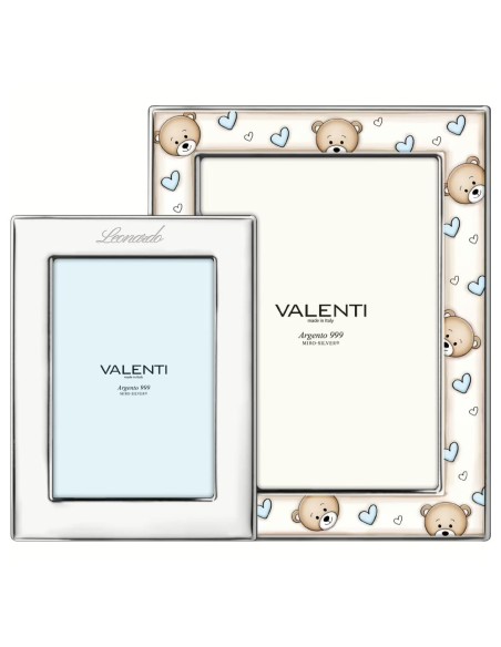 Baby Boy Birth Picture Frame 2 Photos with Blue Teddy Bears 