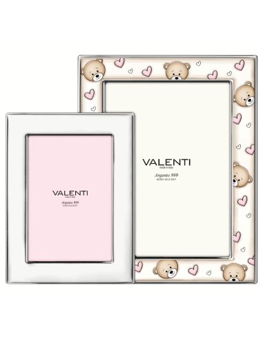 Baby Girl Birth Picture Frame 2 Photos with Pink Teddy Bears