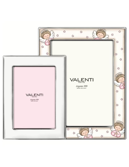 Cornice per Nascita Bambina 2 Foto 9x13 e 13x18 con Angioletti Personalizzabile