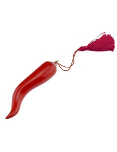 Corno Rosso Portafortuna in Resina Smaltata con Drappo Rosso