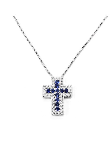Collana Croce in Argento e Zirconi Colorati 