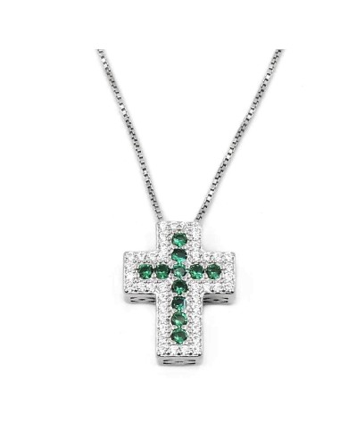 Collana Croce in Argento e Zirconi Colorati 