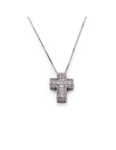 Collana Croce in Argento e Zirconi Colorati 