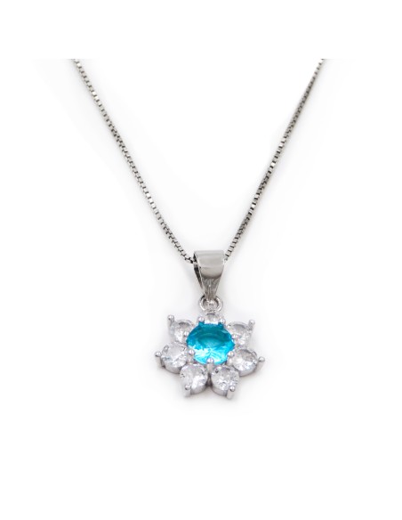Flower Pendant Necklace with Colored Stone