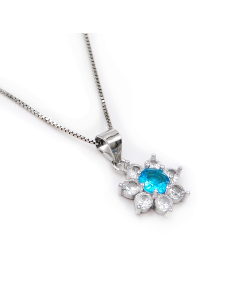Collana con Ciondolo Fiore in Argento 925 con Pietre Colorate 