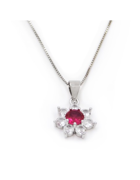 Flower Pendant Necklace with Colored Stone