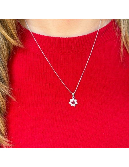 Collana con Ciondolo Fiore in Argento 925 con Pietre Colorate 