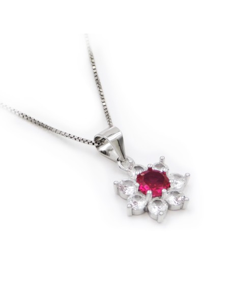Sterlingsilber Blumenanhänger Halskette mit Farbigen Steinen