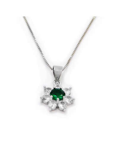 Sterlingsilber Blumenanhänger Halskette mit Farbigen Steinen