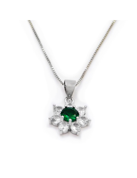 Collana con Ciondolo Fiore in Argento 925 con Pietre Colorate 