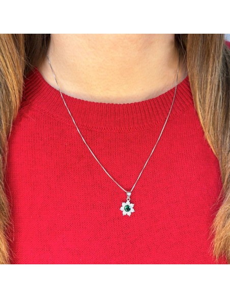 Collana con Ciondolo Fiore in Argento 925 con Pietre Colorate 