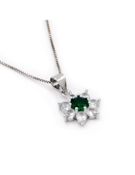 Sterlingsilber Blumenanhänger Halskette mit Farbigen Steinen