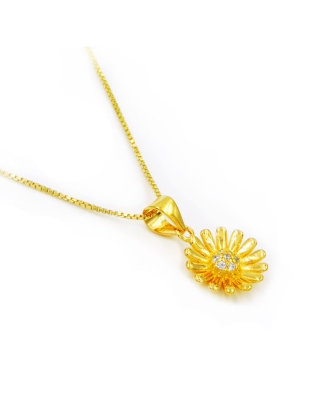 Golden Daisy Necklace with White Zirconia