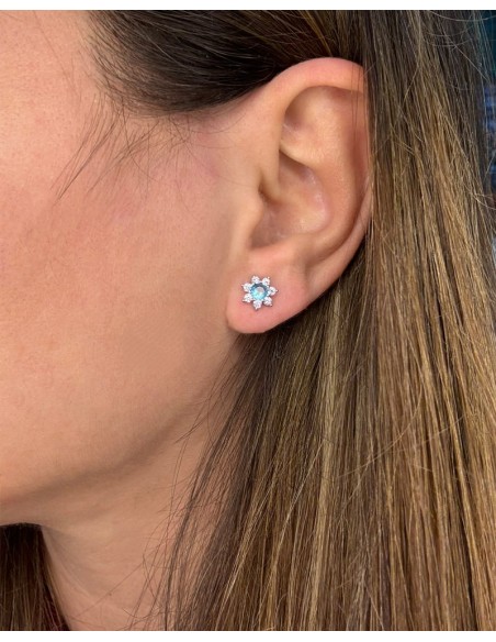 Round Flower Stud Earrings with Colored Stone