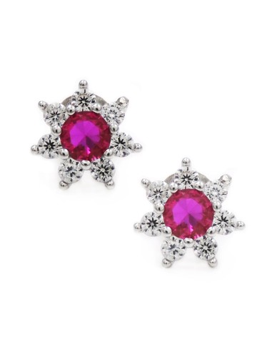 Round Flower Stud Earrings with Colored Stone