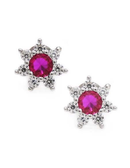 Round Flower Stud Earrings with Colored Stone