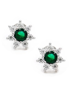 Round Flower Stud Earrings with Colored Stone 2