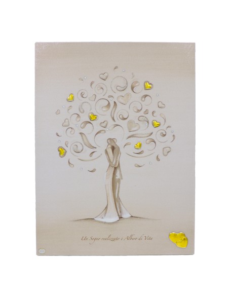 Quadro Decorativo Sposi Albero della Vita con Cuori Oro
