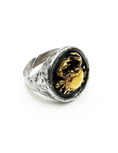 Anello Tondo in Argento 925 Martellato con...