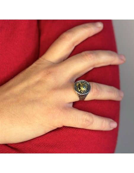 Anello Tondo in Argento 925 Martellato con Granchio