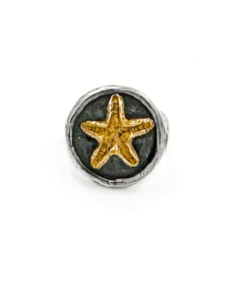 Anello Tondo in Argento 925 Martellato con Stella Marina