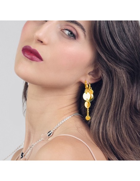 Long Drop Earrings with Round Medals