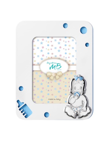 White and Blue Wooden Birth Photo Frame with Baby Boy