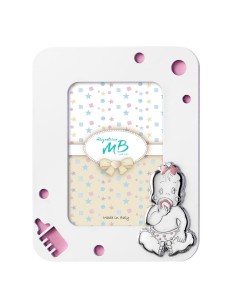 White and Pink Wooden Birth Photo Frame with Baby Girl