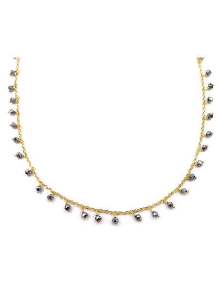 Collana in Argento 925 Placcato Oro Giallo con Pietra Ematite