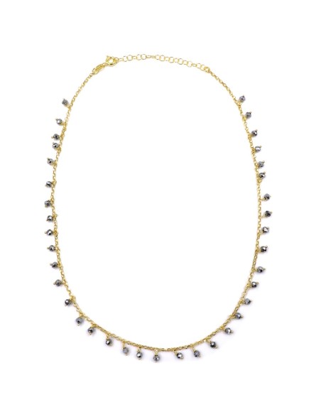 Collana in Argento 925 Placcato Oro Giallo con Pietra Ematite