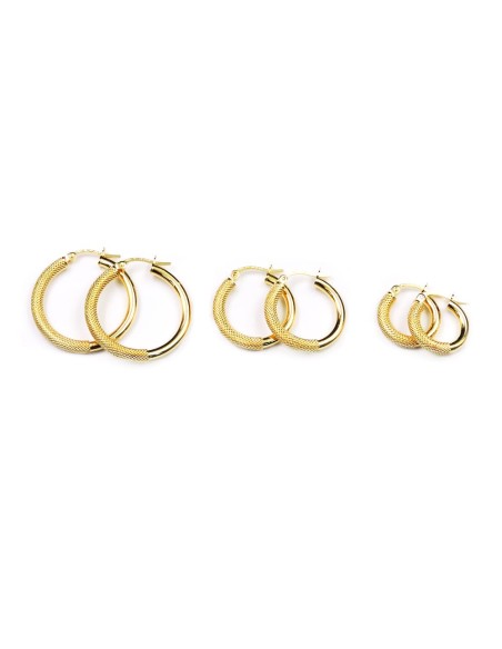 9K Gold Polished and Dotted Hoop Earrings