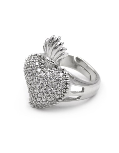 Anello Sacro Cuore in Argento 925 con Zirconi Bianchi