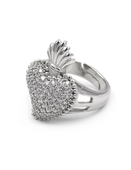 Herz-Jesu-Ring aus 925er Sterlingsilber mit Weißen Zirkonen