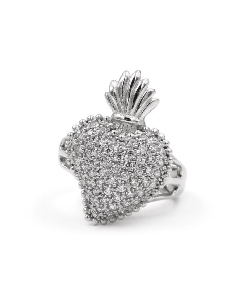 Anello Sacro Cuore in Argento 925 con Zirconi Bianchi
