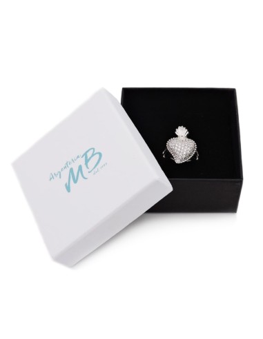 925 Sterling Silver Holy Heart Ring with White...