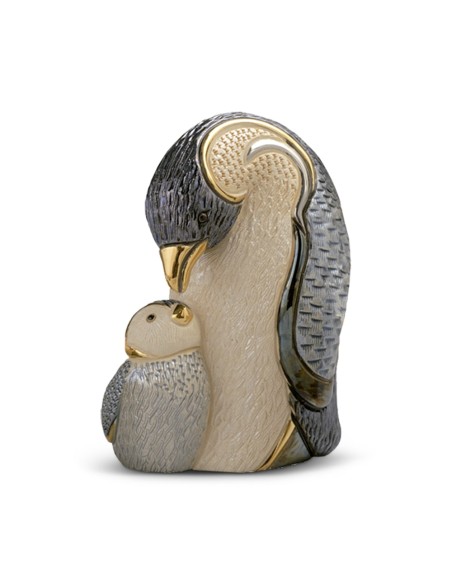 Pinguino con Cucciolo Scultura in Ceramica De Rosa Rinconada