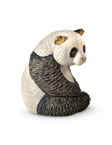 Panda Seduto Scultura in Ceramica De Rosa...