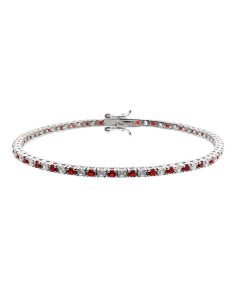 925 Sterling Silver Tennis Bracelet with White and Red...