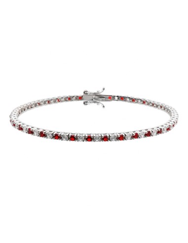 925 Sterling Silver Tennis Bracelet with White and Red Zircons 