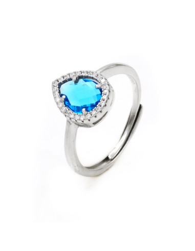 925 Sterling Silver Ring with Pear Cut Light Blue Stone