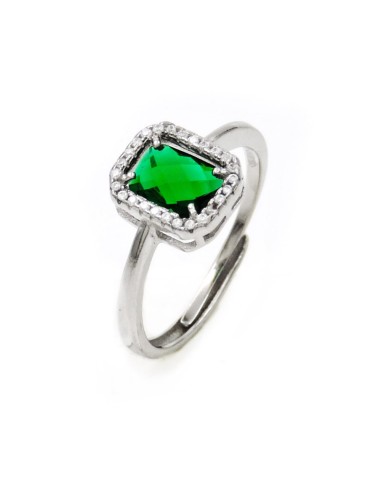 925 Sterling Silver Ring with Green Rectangular Stone